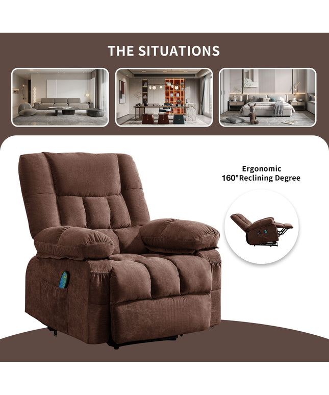 JONPONY Power Lift Recliner Chair Recliners for Elderly with Heat and Massage Recliner Chair for Living Room with Infinite Position and Side Pocket,USB Charge Port,Brown