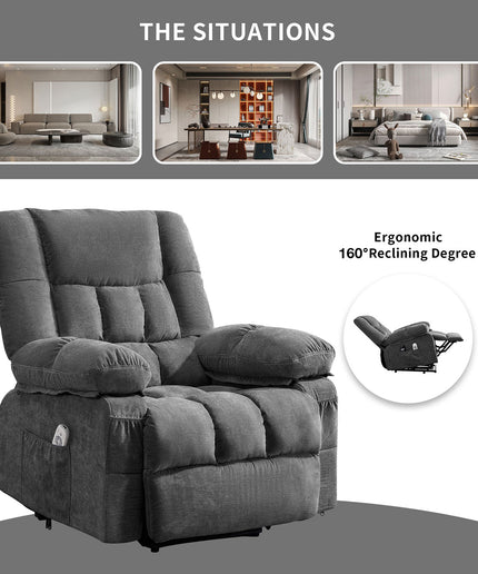 JONPONY Power Lift Recliner Chair for Elderly with Heat and Massage, Lay Flat Assist Recliner with Side Pocket for Living Room，Grey