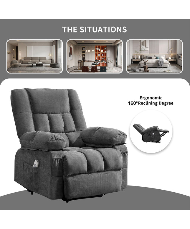 JONPONY Power Lift Recliner Chair for Elderly with Heat and Massage, Lay Flat Assist Recliner with Side Pocket for Living Room，Grey