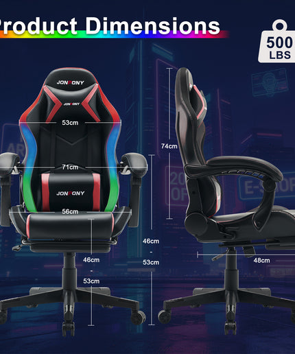 JONPONY Gaming Chair,Racing Style RGB LED Lights,Ergonomic Video Game Chair with Footrest and Lumbar Support ,High Back Reclining Computer Chair for Adults