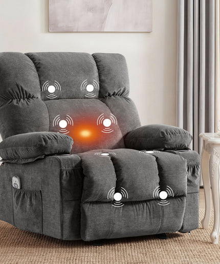 JONPONY Manual Recliner Chair with Heat Therapy and Massage Function, Heavy Duty Reclining Mechanism Massage Chair, Elderly Single Rocker Sofa with Cup Holders for Bedroom Home Theater,Grey