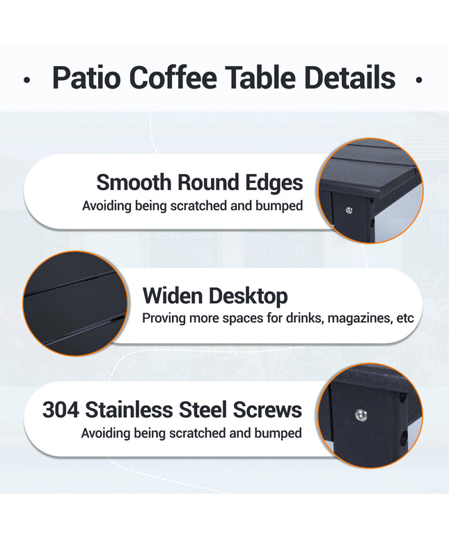 Jonpony Outdoor Coffee Table, Rectangle Patio Coffee Table, All-Weather Side Table for Balcony, Poolside, Deck, Garden, 37.7''L x 20.8''D x 17.7''H