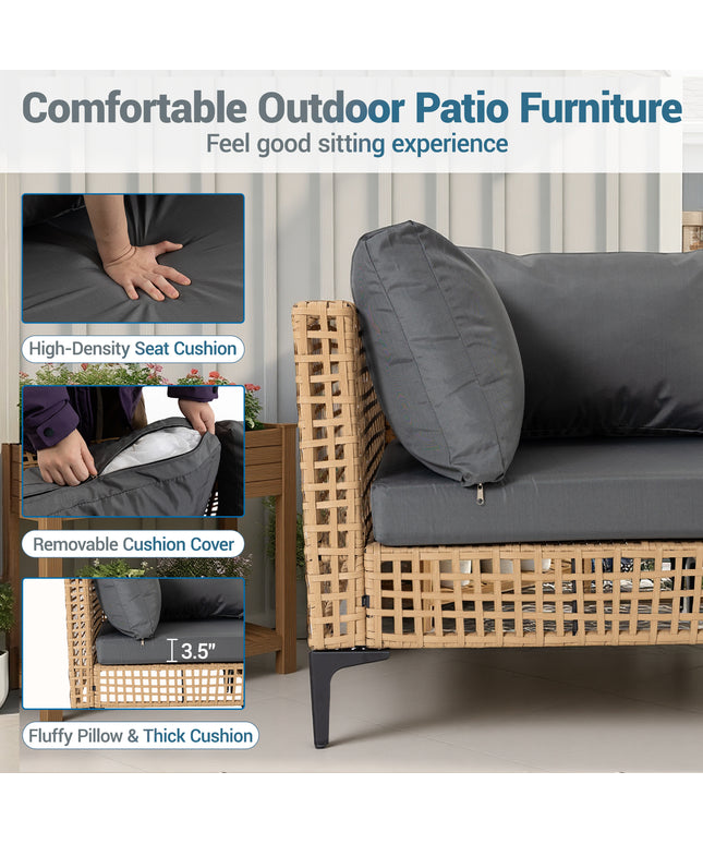 Jonpony 7-Piece Patio Furniture Set, Wicker Outdoor Conversation Set Sectional Sofa with Water Resistant Thick Cushions and Coffee Table