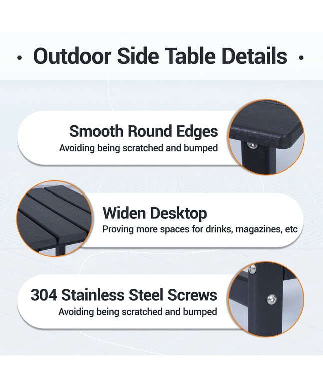 JONPONY HDPE Outdoor Side Table, Black | Waterproof Patio End Tables for Garden Poolside Balcony Deck Porch Backyard or Indoor Use, 17.5"L x 12.5"D x 16.5"H