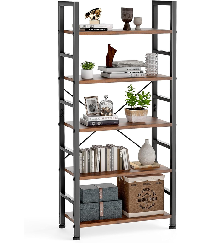 JONPONY 5 Tiers Bookshelf, Classical Book Shelf, Tall Display Shelves in Living Room/Home/Office, Storage Organizer for CDs/Books/Movies