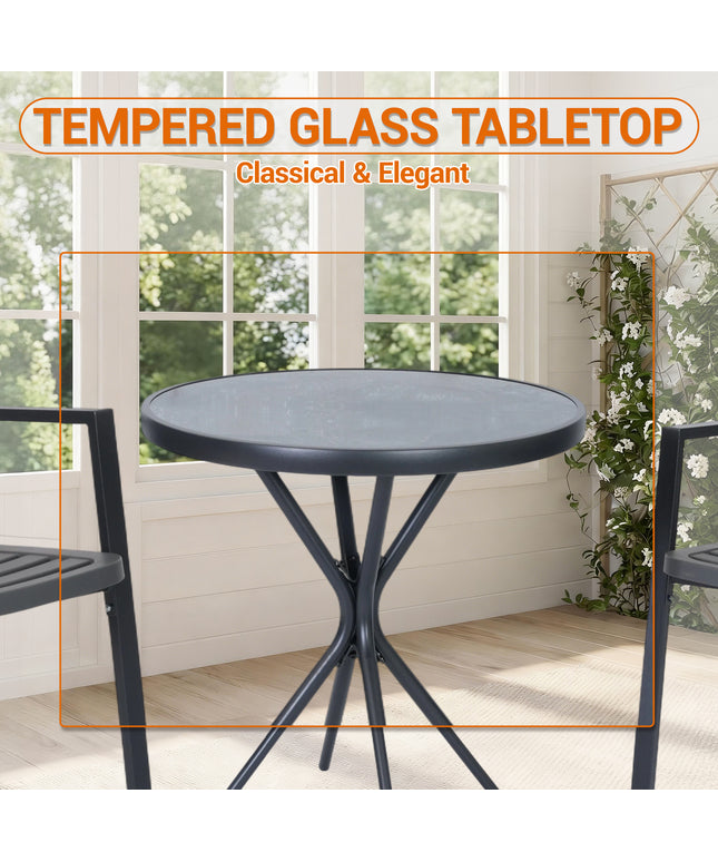 Jonpony 3 Pieces Bistro Table and Chairs, Waterproof Patio Furniture Set, All-Weather Outdoor Table and Chairs, Balcony Furniture for Porch, Yard, Garden, Grey