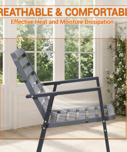 Jonpony Outdoor Dining Chairs Set of 2, All-Weather PP-Patio Chairs, Metal Frame Outdoor Chairs, Waterproof Restaurant Chairs for Front Porch, Balcony Chairs for Backyard Garden, Grey