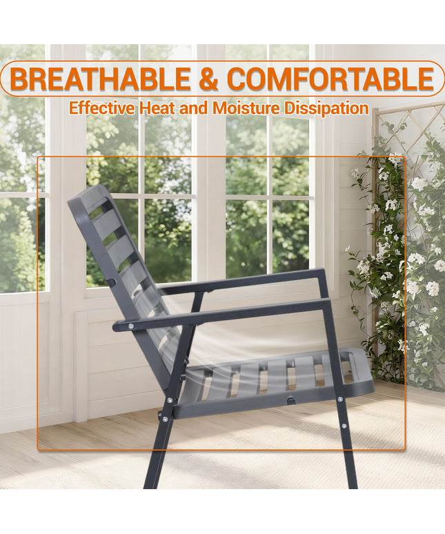 Jonpony Outdoor Dining Chairs Set of 2, All-Weather PP-Patio Chairs, Metal Frame Outdoor Chairs, Waterproof Restaurant Chairs for Front Porch, Balcony Chairs for Backyard Garden, Grey