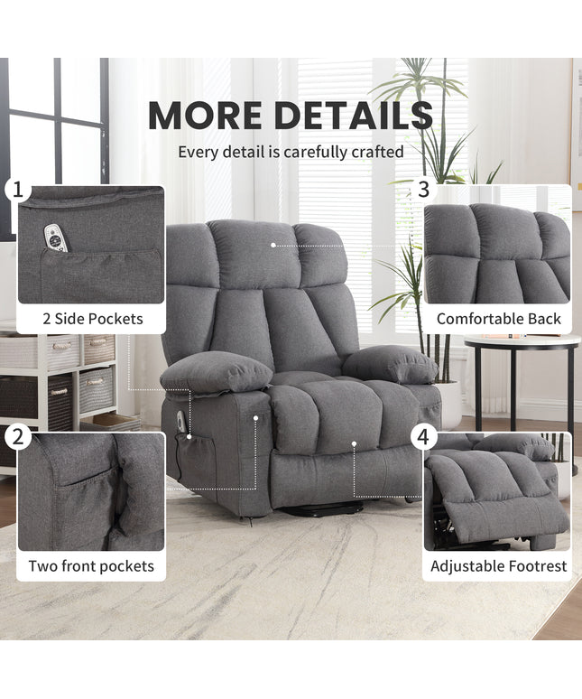 JONPONY Power Lift Recliner Chair Recliners for Elderly with Heat and Massage Recliner Chair for Living Room with Infinite Position and Side Pocket,USB Charge Port,Grey