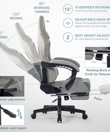 JONPONY Big and Tall Gaming Chair, Ergonomic Design, Gamer Chair PU Leather with Footrest and Lumbar Support, High Back Office Chair Support 8 Hours Long Sitting, Computer Chair,Grey