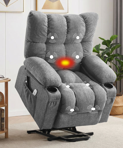 JONPONY Power Lift Recliner Chair Recliners for Elderly with Heat and Massage Recliner Chair for Living Room with Infinite Position and Side Pocket,USB Charge Port,Grey