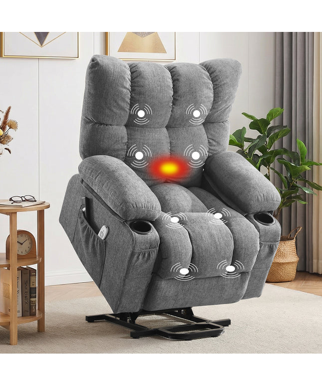 JONPONY Power Lift Recliner Chair Recliners for Elderly with Heat and Massage Recliner Chair for Living Room with Infinite Position and Side Pocket,USB Charge Port,Grey