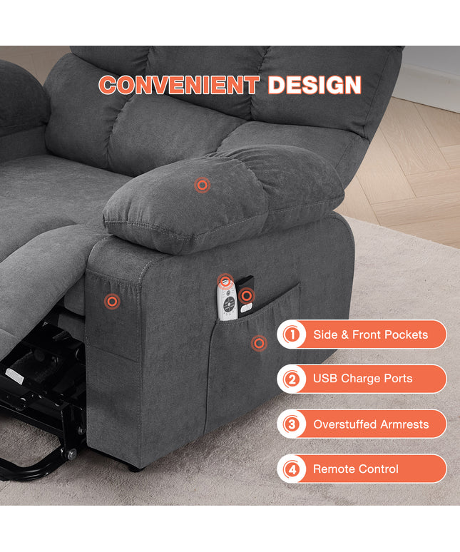 JONPONY Power Lift Recliner Chair Recliners for Elderly with Heat and Massage Recliner Chair for Living Room with Infinite Position and Side Pocket,USB Charge Port,Gray