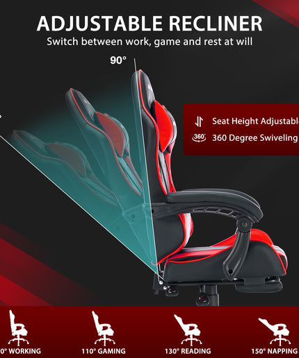 JONPONY Big and Tall 400LBS Gaming Chair, Ergonomic Design, Gamer Chair PU Leather with Footrest and Lumbar Support, High Back Office Chair Support 8 Hours Long Sitting, Computer Chair,Red