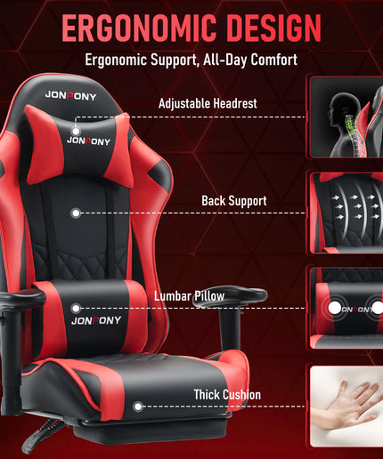 JONPONY Big and Tall 500LBS Gaming Chair, Ergonomic Design with 2D Armrests,PU Leather with Footrest and Lumbar Support, High Back Office Chair Support 8 Hours Long Sitting, Computer Chair
