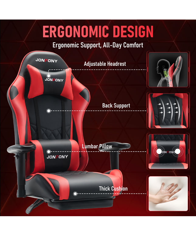 JONPONY Big and Tall 500LBS Gaming Chair, Ergonomic Design with 2D Armrests,PU Leather with Footrest and Lumbar Support, High Back Office Chair Support 8 Hours Long Sitting, Computer Chair