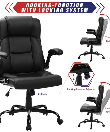 JONPONY Big and Tall Office Chair 400LBS Wide Seat Ergonomic Computer Desk Chair High Back Executive Leather Chair Adjustable Task Chair Lumbar Back Support 8 Hours Heavy Duty Design,9189,Black