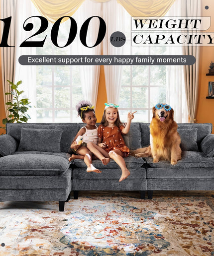 JONPONY 111" Modular Cloud Couch, L Shaped Sectional Sofa with Movable Ottoman,3 Oversized Seats Sleeper Couches for Living Room, Apartment