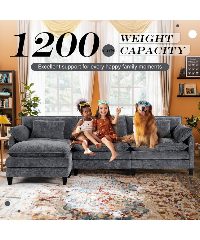 JONPONY 111" Modular Cloud Couch, L Shaped Sectional Sofa with Movable Ottoman,3 Oversized Seats Sleeper Couches for Living Room, Apartment