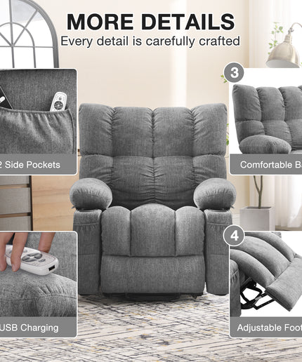 JONPONY Power Lift Recliner Chair Recliners for Elderly with Heat and Massage Recliner Chair for Living Room with Infinite Position and Side Pocket,USB Charge Port,Grey