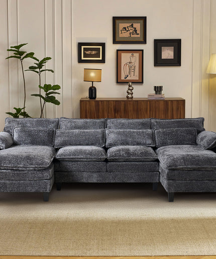 JONPONY 109" Modular Sectional Sofa,Boucle Couch Set,U-Shaped Sleeper Sofa for Living Room,Grey