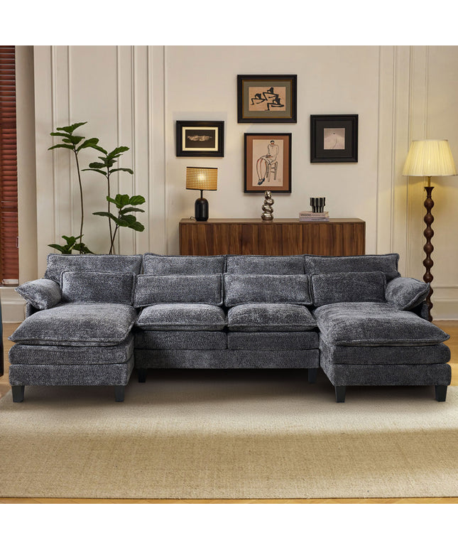 JONPONY 109" Modular Sectional Sofa,Boucle Couch Set,U-Shaped Sleeper Sofa for Living Room,Grey