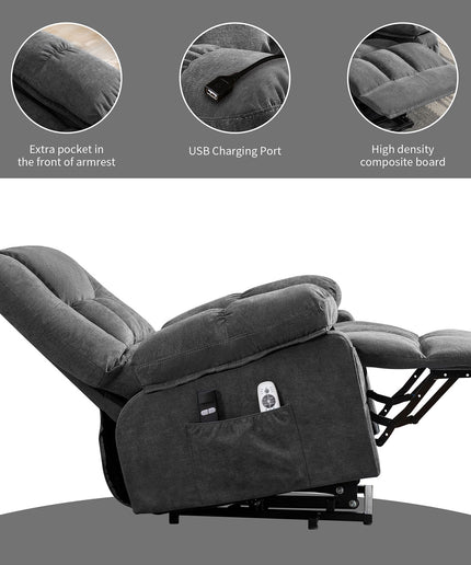 JONPONY Power Lift Recliner Chair for Elderly with Heat and Massage, Lay Flat Assist Recliner with Side Pocket for Living Room，Grey