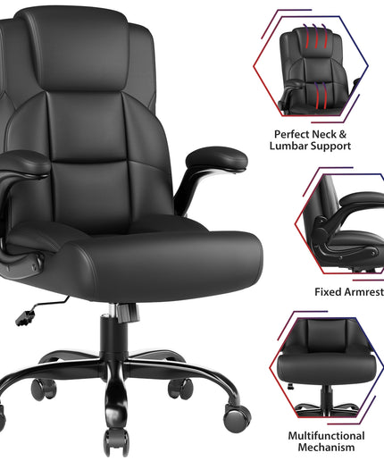 JONPONY Leather Office Chair, Big and Tall Office Chair 400LBS Wide Seat Ergonomic Computer Desk Chair High Back Executive Leather Chair Adjustable Task Chair Lumbar Back with 1-Year Warranty, Black
