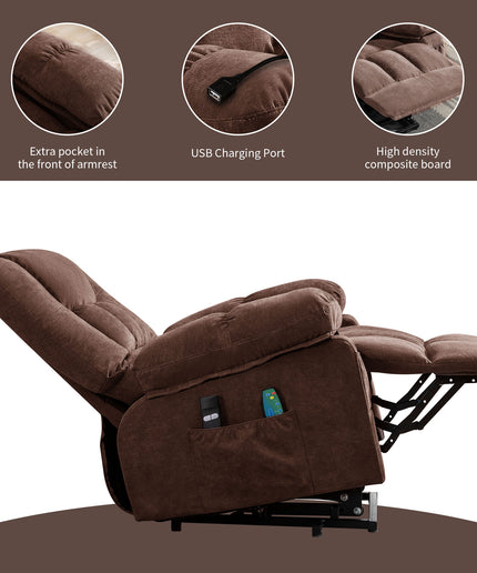 JONPONY Power Lift Recliner Chair Recliners for Elderly with Heat and Massage Recliner Chair for Living Room with Infinite Position and Side Pocket,USB Charge Port,Brown
