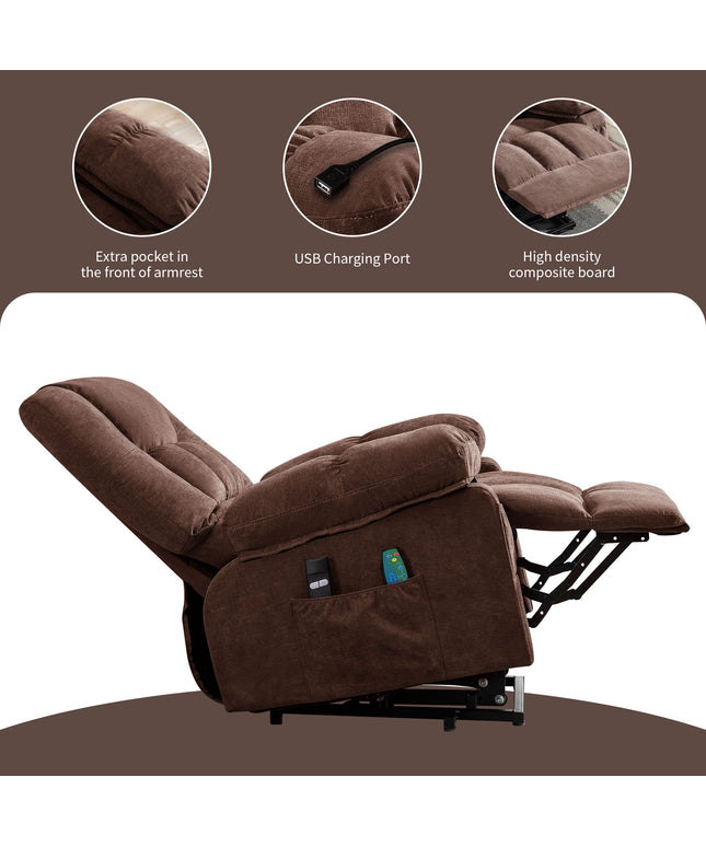 JONPONY Power Lift Recliner Chair Recliners for Elderly with Heat and Massage Recliner Chair for Living Room with Infinite Position and Side Pocket,USB Charge Port,Brown