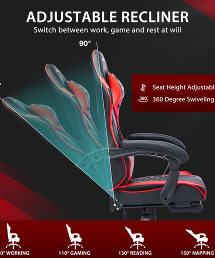 JONPONY Big and Tall 400LBS Gaming Chair, Ergonomic Design, Gamer Chair PU Leather with Footrest and Lumbar Support, High Back Office Chair Support 8 Hours Long Sitting, Computer Chair,Red