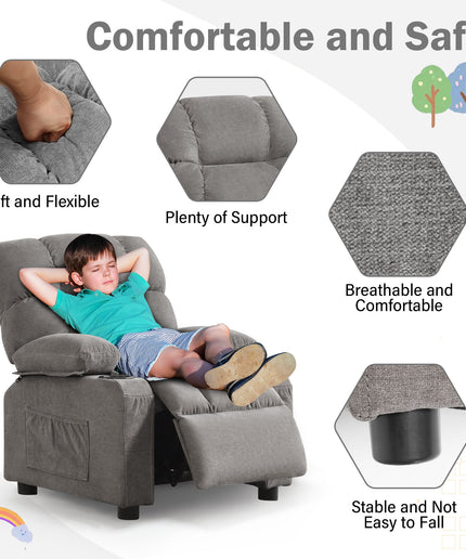 JONPONY Kids Recliner Chair,Push Back Toddler Recliner with Cup Holders & Side Pockets,Adjustable Footrest & Headrest Kids Sofa for Boys Girls 3+ Age Group, Grey