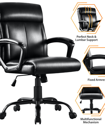 JONPONY Big and Tall Office Chair 300LBS Wide Seat Ergonomic Computer Desk Chair High Back Executive Leather Chair Adjustable Task Chair Lumbar Back Support 8 Hours Heavy Duty Design,Black