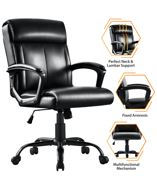 JONPONY Big and Tall Office Chair 300LBS Wide Seat Ergonomic Computer Desk Chair High Back Executive Leather Chair Adjustable Task Chair Lumbar Back Support 8 Hours Heavy Duty Design,Black