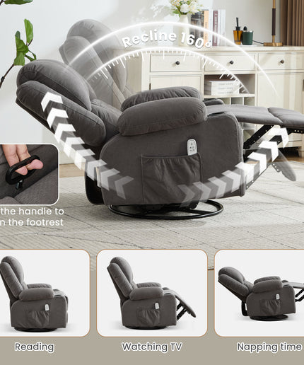 JONPONY Kneading Massage Rocker Recliner Chair with 4-Point 3D Kneading Massage and Heat Ergonomic Lounge Chair for Living Room with Rocking Function and 2 Cup Holders, USB Charge Port,Grey
