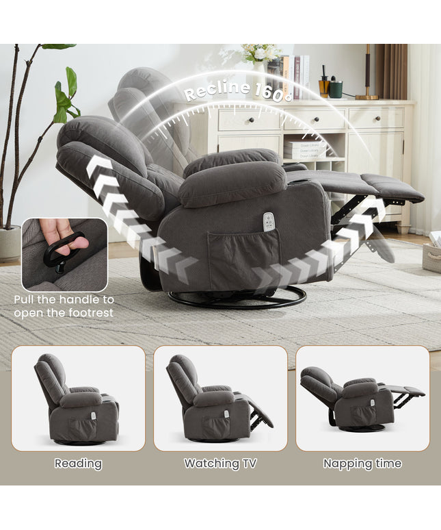 JONPONY Kneading Massage Rocker Recliner Chair with 4-Point 3D Kneading Massage and Heat Ergonomic Lounge Chair for Living Room with Rocking Function and 2 Cup Holders, USB Charge Port,Grey