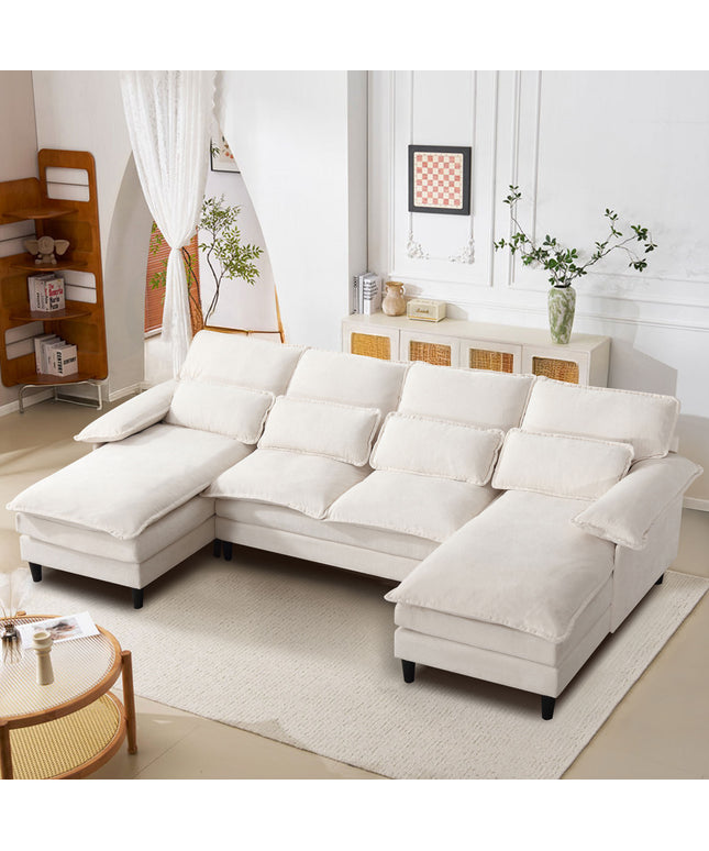 Jonpony 107.5" U-Shaped 4-Seater Sectional Sofa – Convertible, Double Chaise, Memory Foam