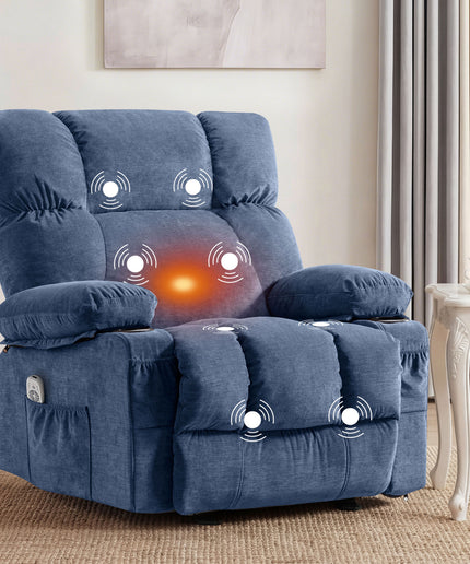JONPONY Manual Recliner Chair with Heat Therapy and Massage Function, Heavy Duty Reclining Mechanism Massage Chair, Elderly Single Rocker Sofa with Cup Holders for Bedroom Home Theater,Grey