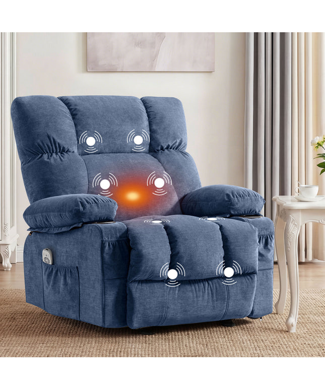 JONPONY Manual Recliner Chair with Heat Therapy and Massage Function, Heavy Duty Reclining Mechanism Massage Chair, Elderly Single Rocker Sofa with Cup Holders for Bedroom Home Theater,Grey