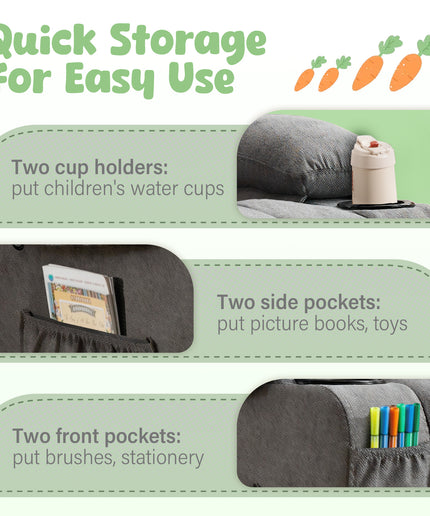 JONPONY Kids Recliner Chair,Push Back Toddler Recliner with Cup Holders & Side Pockets,Adjustable Footrest & Headrest Kids Sofa for Boys Girls 3+ Age Group, Grey