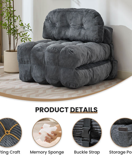 JONPONY Folding Sofa Bed, Convertible Sleeper Chair Couch with Pillow, Foldable Mattress Futon with Back Support, Portable Sleeper Chair Bed Comfort Floor Sofa for Living Room Bedroom, Single, Grey