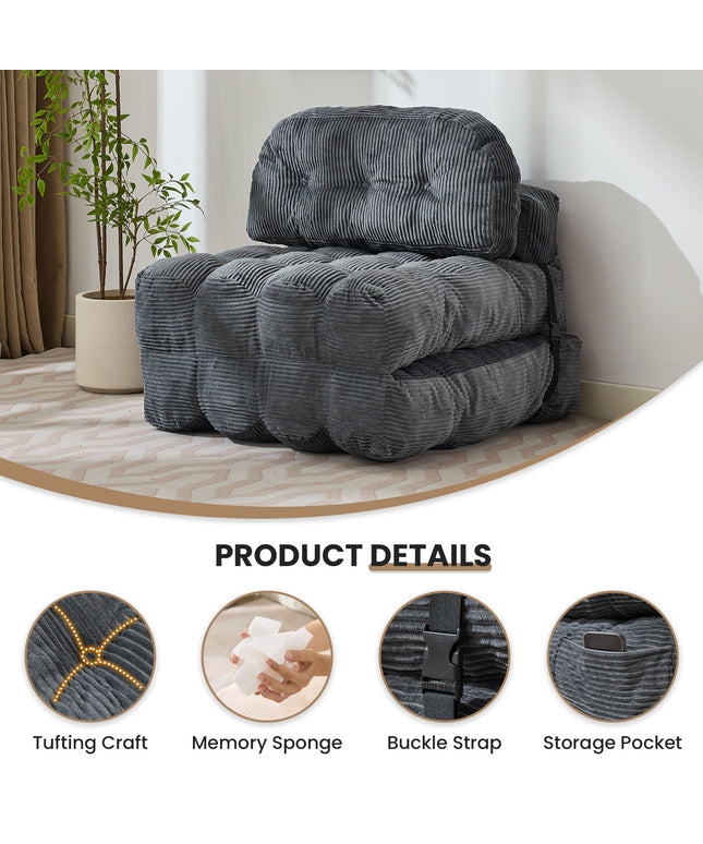 JONPONY Folding Sofa Bed, Convertible Sleeper Chair Couch with Pillow, Foldable Mattress Futon with Back Support, Portable Sleeper Chair Bed Comfort Floor Sofa for Living Room Bedroom, Single, Grey