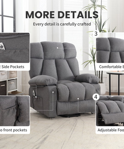 JONPONY Power Lift Recliner Chair Recliners for Elderly with Heat and Massage Recliner Chair for Living Room with Infinite Position and Side Pocket,USB Charge Port,Grey
