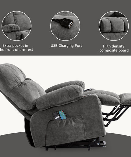 JONPONY Power Lift Recliner Chair Recliners for Elderly with Heat and Massage Recliner Chair for Living Room with Infinite Position and Side Pocket,USB Charge Port,Grey