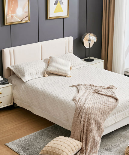 JONPONY Upholstered Full Headboard,Solid Wood Head Board with Linen Fabric,Adjustable Height Headboard from 37" to 51",Bed Frame Adapters,Headboard Only
