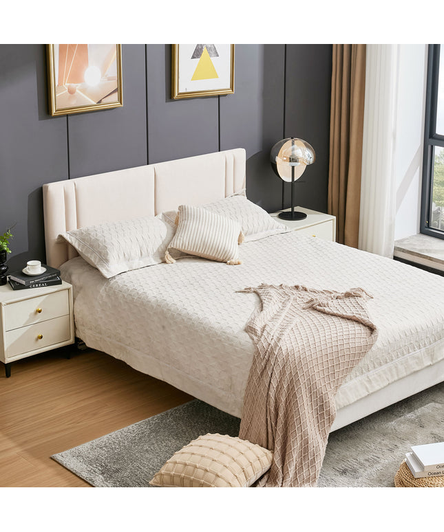 JONPONY Upholstered Full Headboard,Solid Wood Head Board with Linen Fabric,Adjustable Height Headboard from 37" to 51",Bed Frame Adapters,Headboard Only