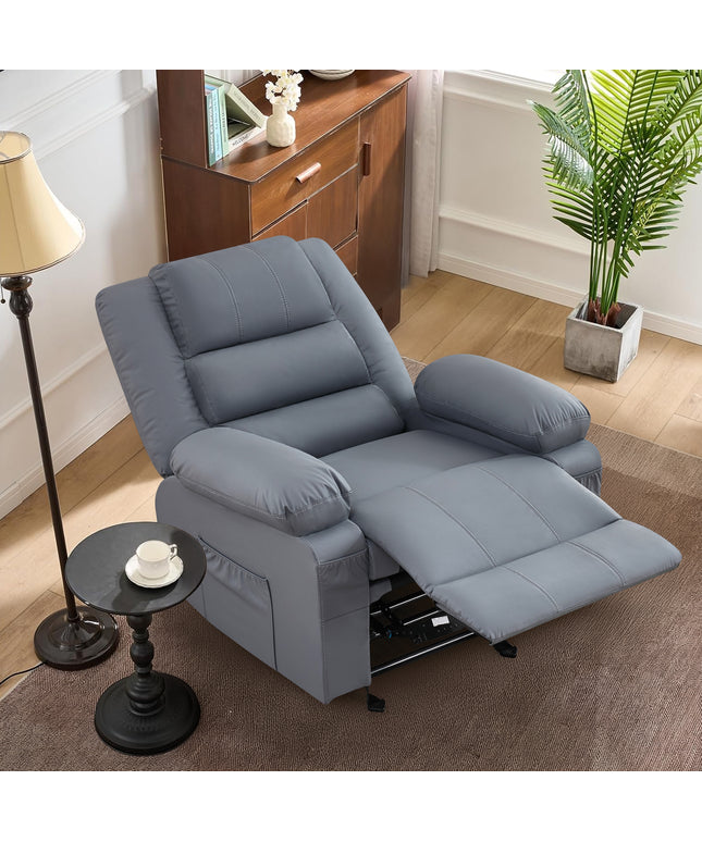 JONPONY Home Modern Comfort Reclining Chair,Elderly Single Rocker Sofa with Side Pocket for Bedroom Home Theater,Grey
