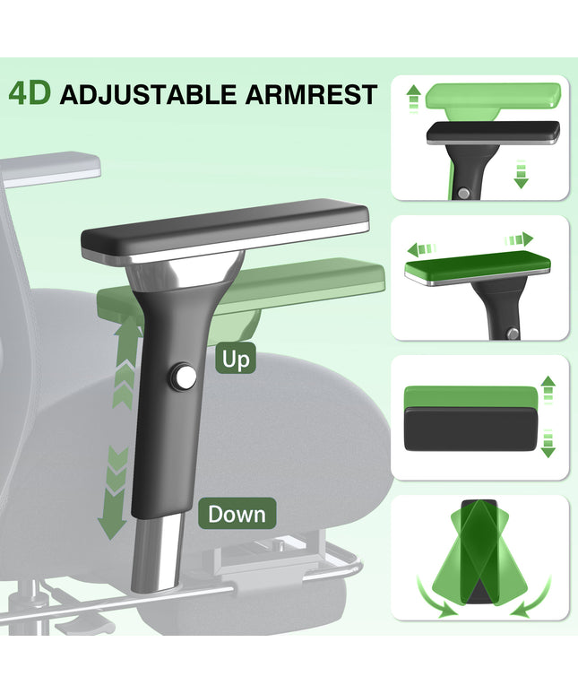 JONPONY Big and Tall Office Chair with Footrest, Ergonomic Mesh Office Chair with Thicken Wide Cushion, 4D Armrest, Adjustable Lumbar Support & Headrest, Black