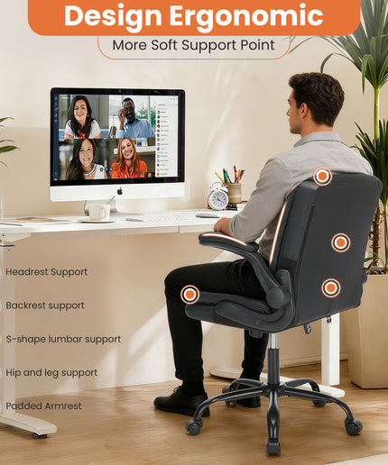 JONPONY Wide Ergonomic Office Chair – 300lbs, High Back Leather, Adjustable Lumbar & Comfortable Desk Chair