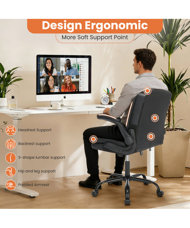 JONPONY Wide Ergonomic Office Chair – 300lbs, High Back Leather, Adjustable Lumbar & Comfortable Desk Chair